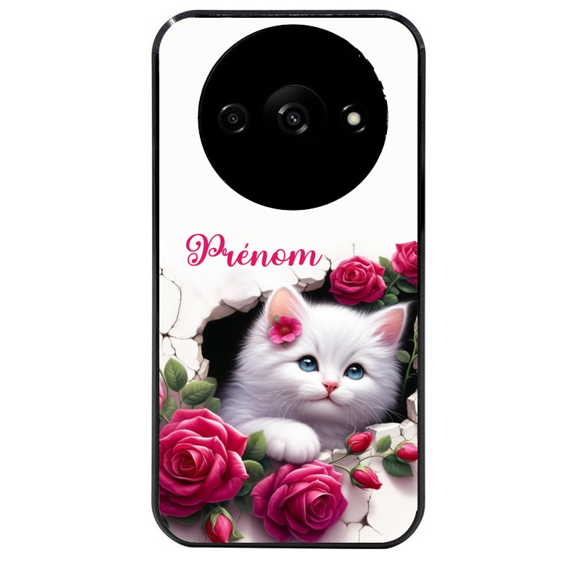 Coque noire taperso pour Redmi A3 avec motif chat fleurs personnalisee protection antichoc personnalisée
