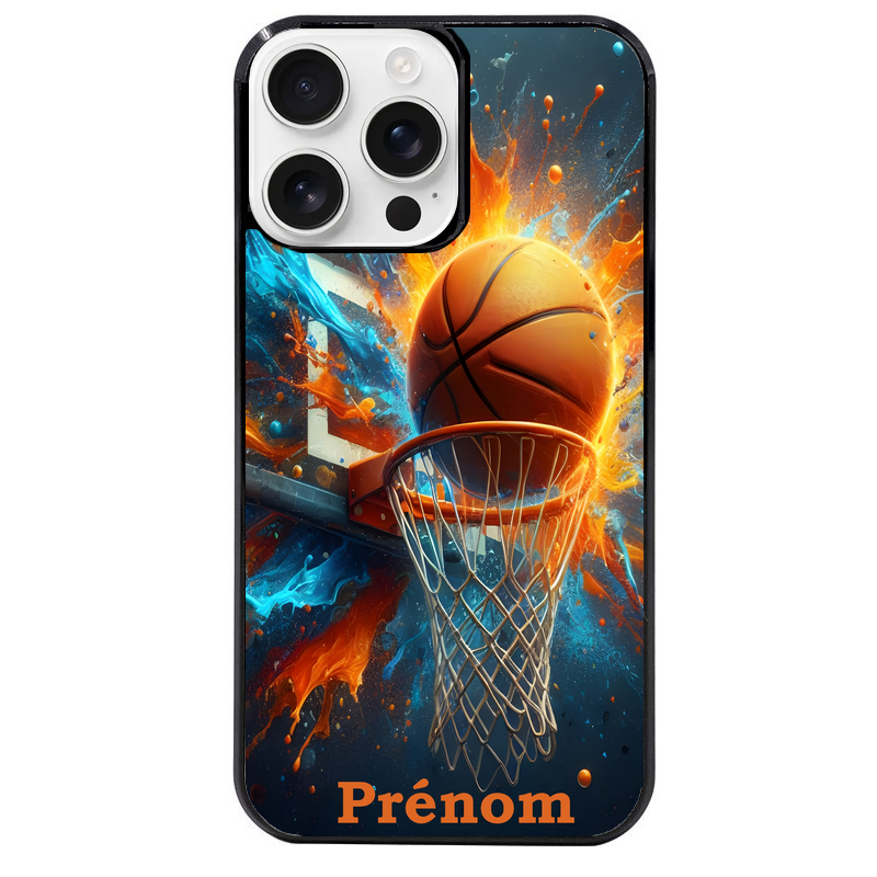 Coque noire taperso pour Iphone 16 16E PLUS MAX PRO avec motif basket ball color personnalise protection antichoc personnalisée