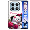 Coque noire taperso pour Redmi Note 15 et PRO PLUS 4G 5G avec motif chat fleurs personnalisee protection antichoc personnalisée