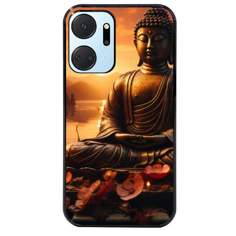Coque noire taperso pour Honor X7A avec motif bouddha et soleil protection antichoc personnalisée