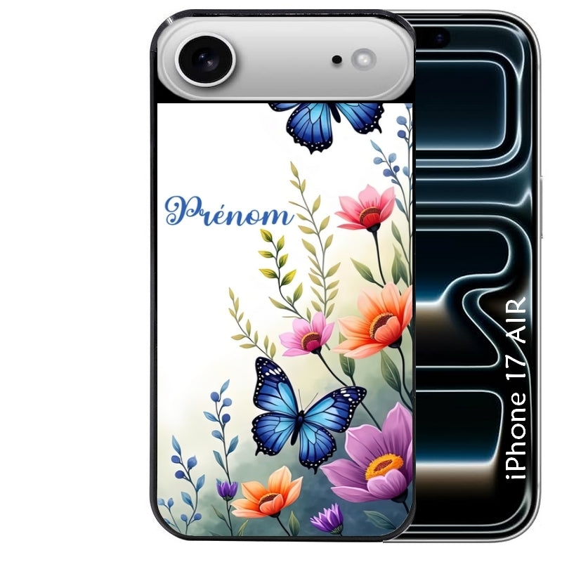Coque noire taperso pour Iphone 17 17E AIR MAX PRO avec motif papillon prenom personnalisee protection antichoc personnalisée