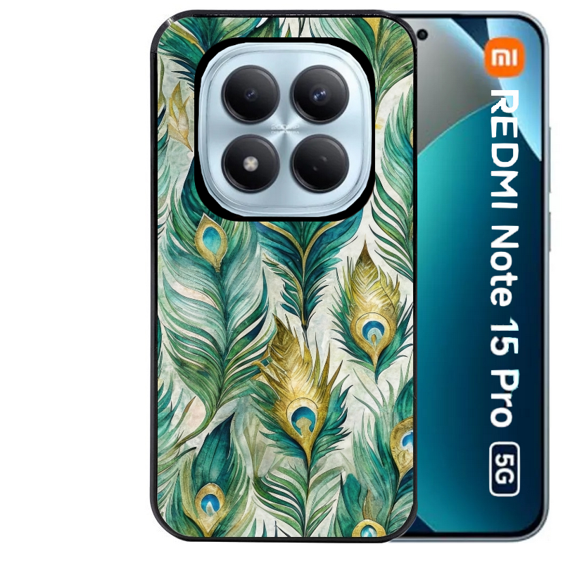 Coque noire taperso pour Redmi Note 15 et PRO PLUS 4G 5G avec motif paon plumes protection antichoc personnalisée