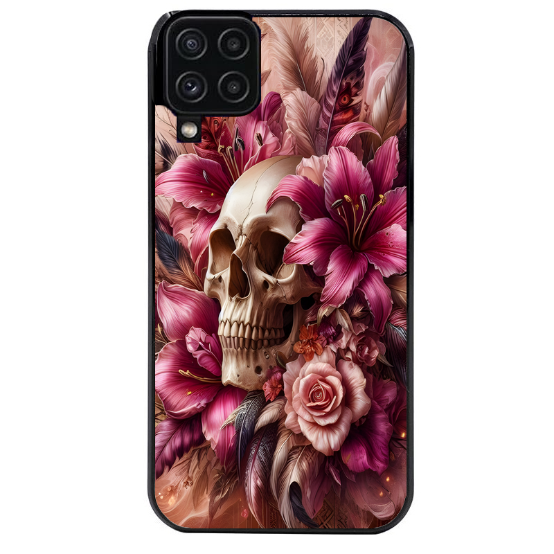 Coque noire taperso pour galaxy A22 A32 A52 A52S 4G 5G  avec motif tete de mort skull plume protection antichoc personnalisée