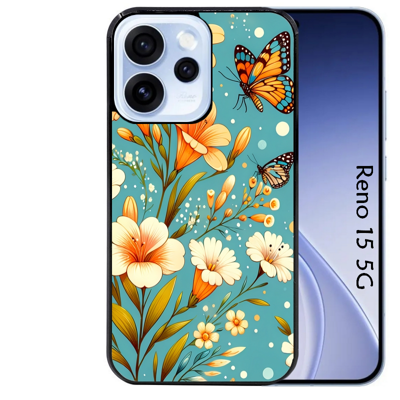 Coque noire taperso pour OPPO Reno 15 et F FS 5G avec motif fleur orange protection antichoc personnalisée