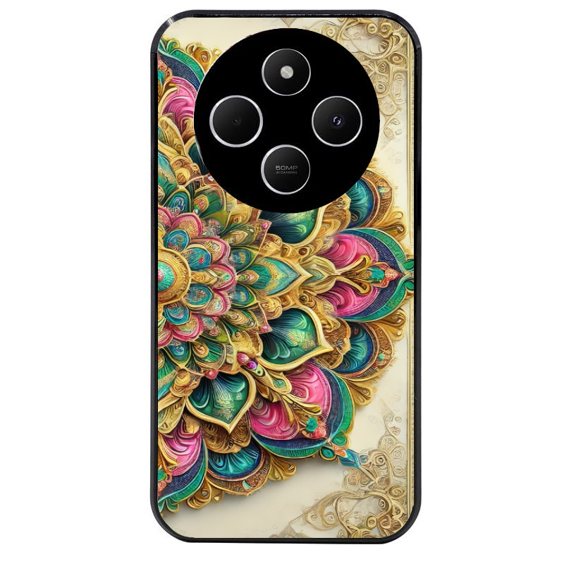 Coque noire taperso pour POCO C75 avec motif mandala 3 protection antichoc personnalisée