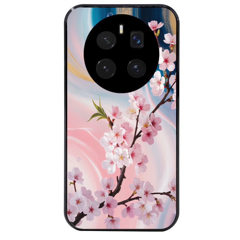 Coque noire taperso pour Magic 7 LITE et PRO avec motif marbre fleur cerisier protection antichoc personnalisée