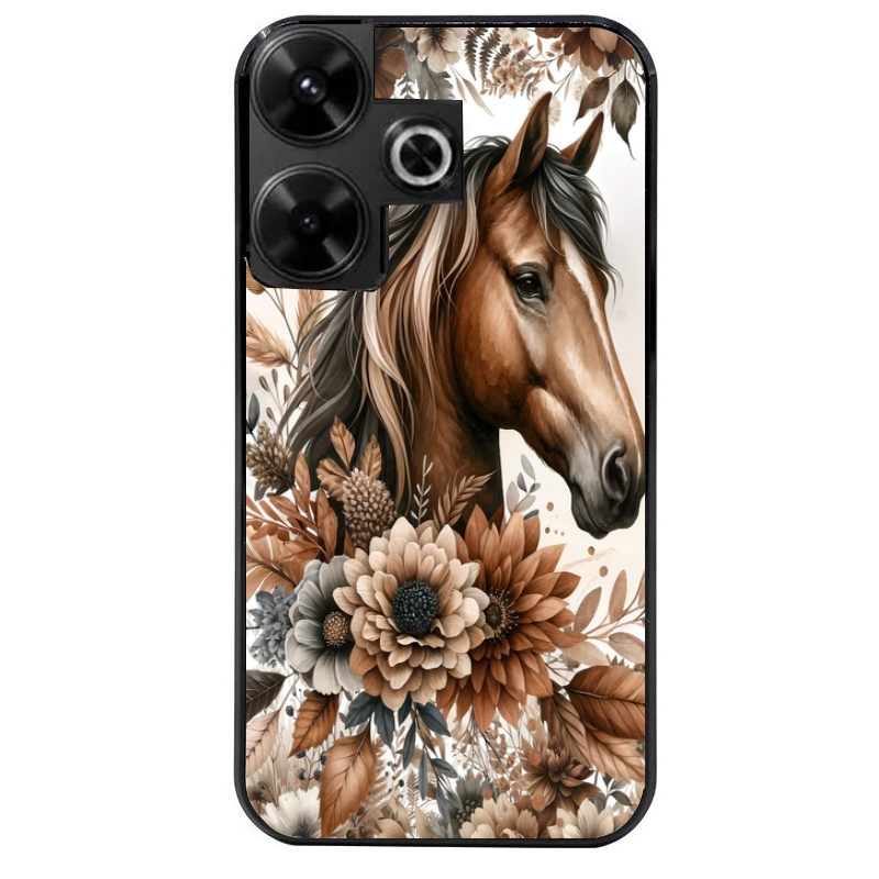 Coque noire taperso pour POCO M6 4G avec motif cheval automne protection antichoc personnalisée