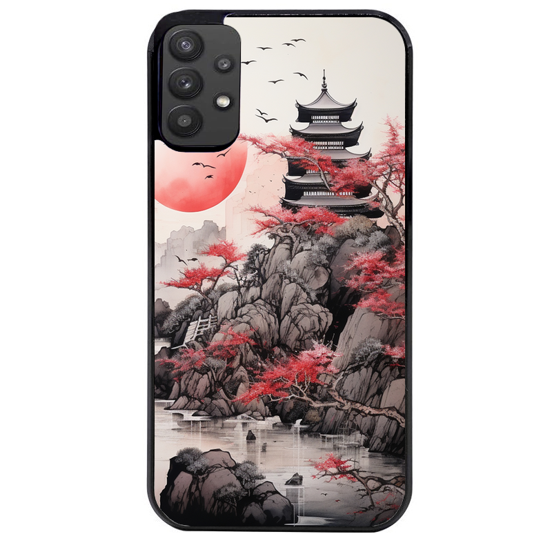 Coque noire taperso pour galaxy A22 A32 A52 A52S 4G 5G  avec motif japan et temple protection antichoc personnalisée