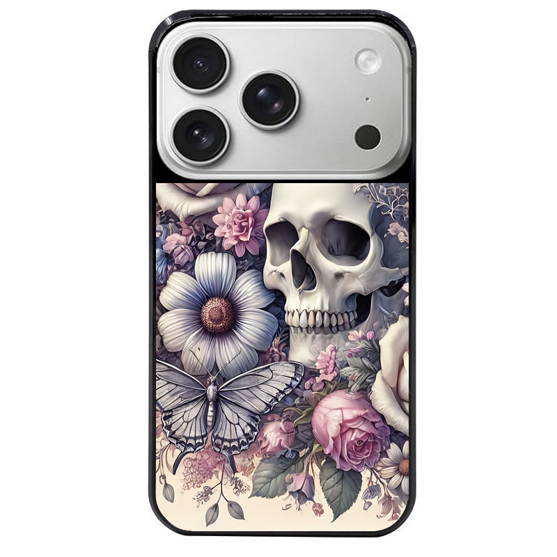 Coque noire taperso pour Iphone 17 17E AIR MAX PRO avec motif tete de mort pastel protection antichoc personnalisée