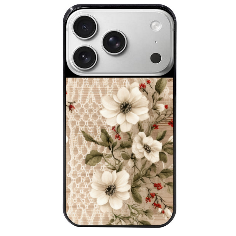 Coque noire taperso pour Iphone 17 17E AIR MAX PRO avec motif bois et dentelle 2 protection antichoc personnalisée