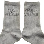 Chaussettes paillettes argent motif maman merveilleuse