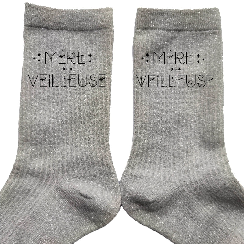 Chaussettes paillettes argent motif maman merveilleuse