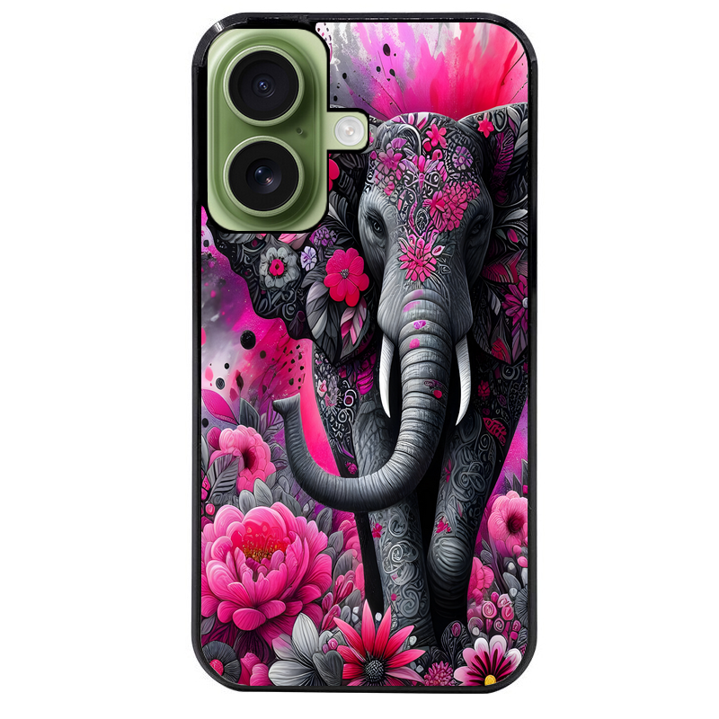 Coque noire taperso pour Iphone 17 17E AIR MAX PRO avec motif elephant et fleurs protection antichoc personnalisée
