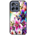 Coque noire taperso pour Moto Edge 60 et Neo Fusion Pro avec motif fleur fluo protection antichoc personnalisée