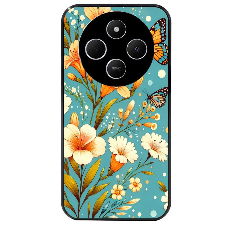 Coque noire taperso pour POCO C75 avec motif fleur orange protection antichoc personnalisée