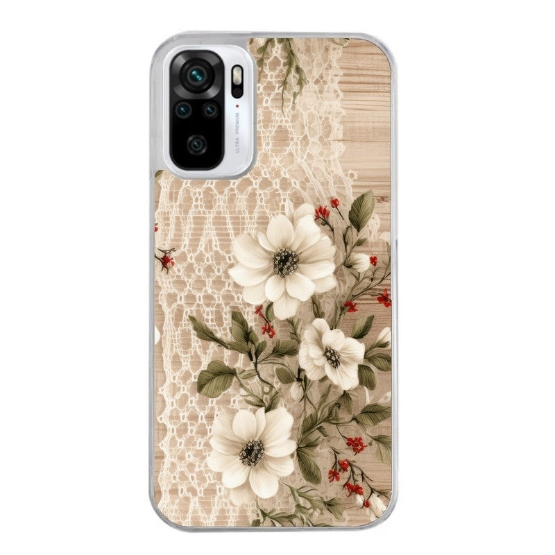 Coque taperso pour Redmi Note 10 4G 5G PRO 10S avec motif bois et dentelle 2 protection antichoc personnalisée