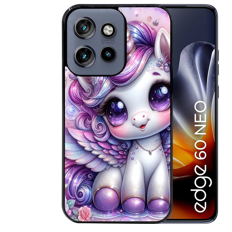 Coque noire taperso pour Moto Edge 60 et Neo Fusion Pro avec motif licorne violette protection antichoc personnalisée