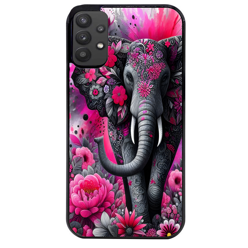 Coque noire taperso pour galaxy A22 A32 A52 A52S 4G 5G  avec motif elephant et fleurs protection antichoc personnalisée