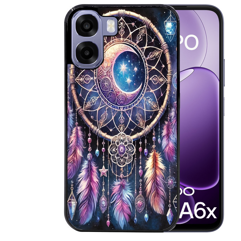 Coque noire taperso pour OPPO A6 A6X 4G et 5G avec motif dreamcatcher et lune protection antichoc personnalisée