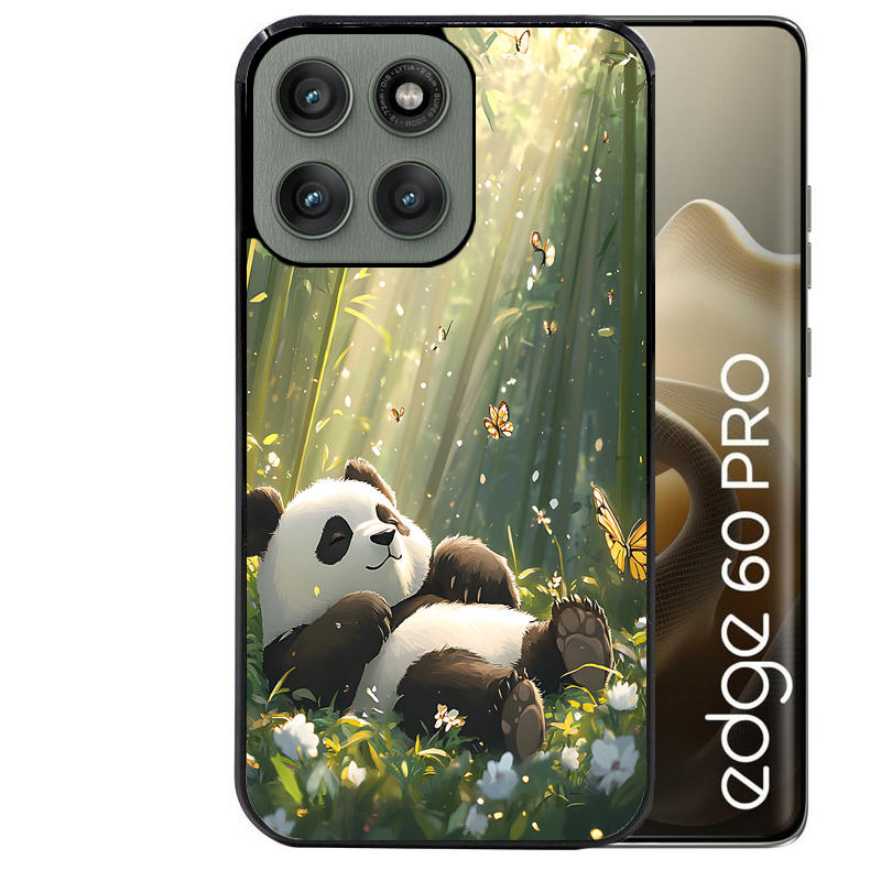 Coque noire taperso pour Moto Edge 60 et Neo Fusion Pro avec motif panda bambou protection antichoc personnalisée