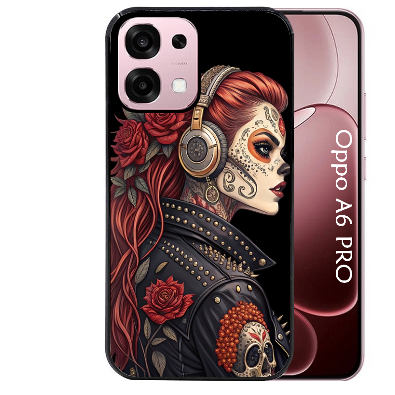 Coque noire taperso pour OPPO A6 PRO 4G et 5G avec motif tete de mort rock protection antichoc personnalisée
