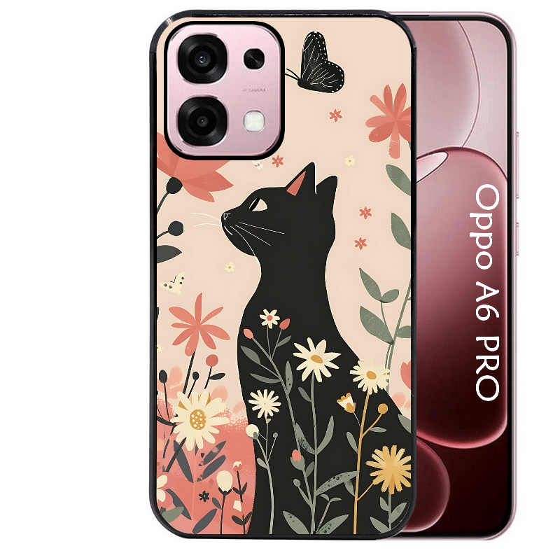 Coque noire taperso pour OPPO A6 PRO 4G et 5G avec motif chat papillon 1 protection antichoc personnalisée