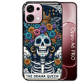 Coque noire taperso pour OPPO A6 PRO 4G et 5G avec motif tete de mort drama queen protection antichoc personnalisée