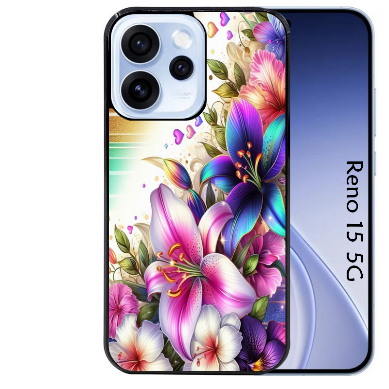 Coque noire taperso pour OPPO Reno 15 et F FS 5G avec motif fleur fluo protection antichoc personnalisée