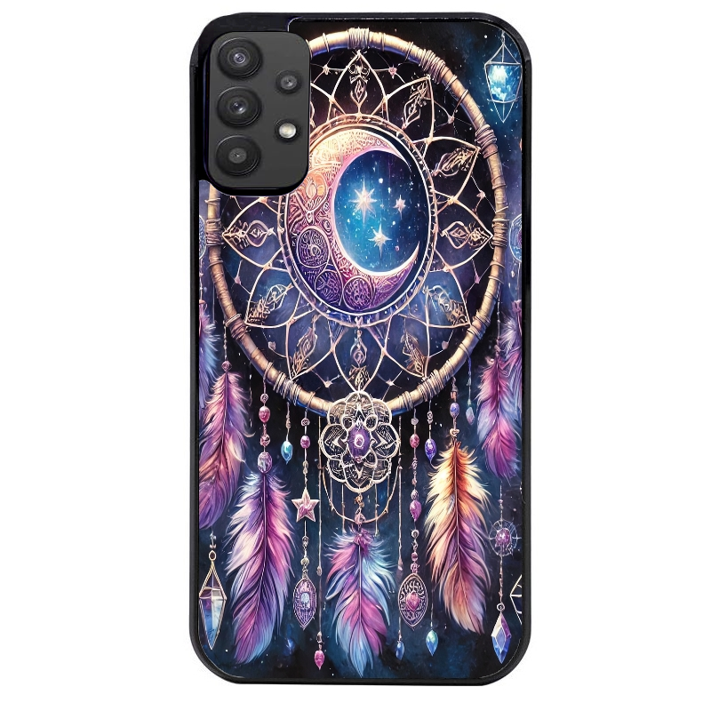 Coque noire taperso pour galaxy A22 A32 A52 A52S 4G 5G  avec motif dreamcatcher et lune protection antichoc personnalisée