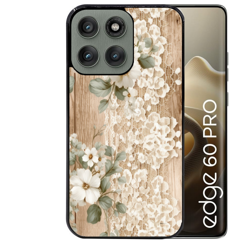 Coque noire taperso pour Moto Edge 60 et Neo Fusion Pro avec motif bois et dentelle 1 protection antichoc personnalisée