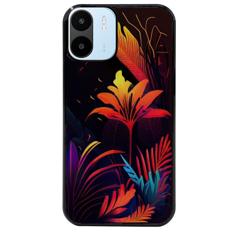 Coque noire taperso pour Redmi A1 et A2 avec motif tropical jaune protection antichoc personnalisée