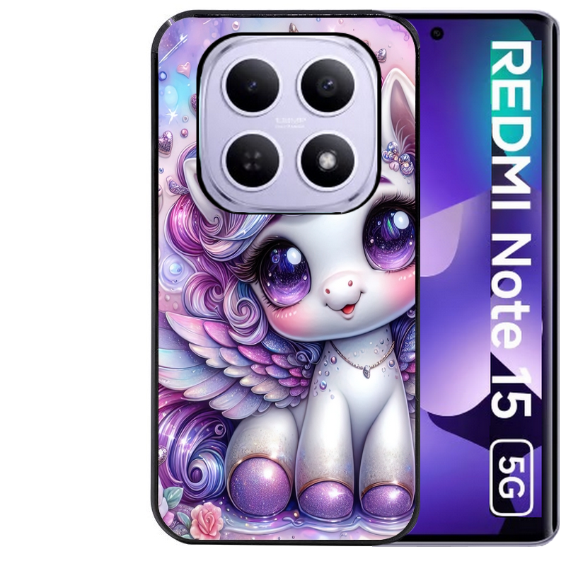 Coque noire taperso pour Redmi Note 15 et PRO PLUS 4G 5G avec motif licorne violette protection antichoc personnalisée
