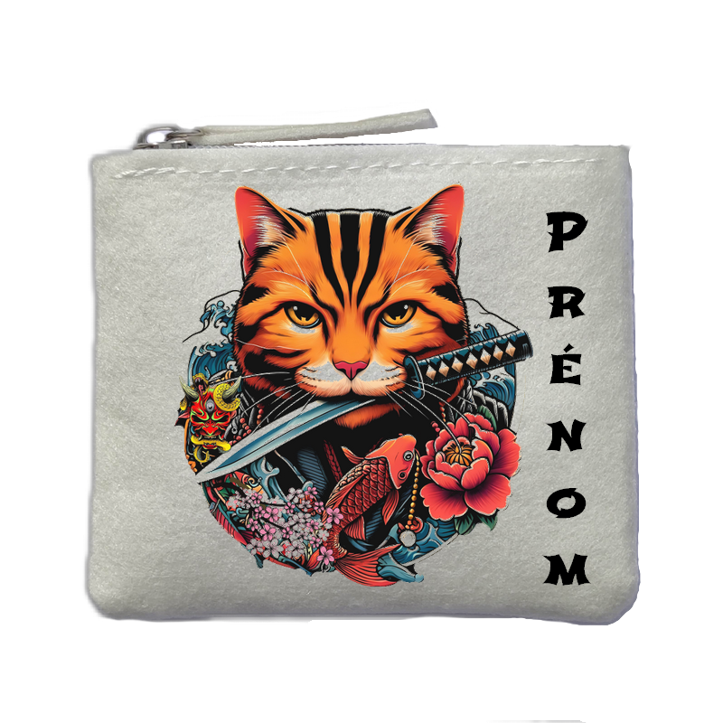 Porte monnaie personnalisé chat carpe koi ivoire en feutrine en feutrine ivoire