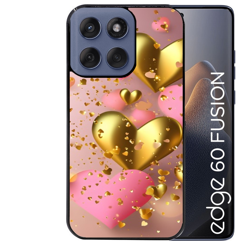 Coque noire taperso pour Moto Edge 60 et Neo Fusion Pro avec motif coeur rose protection antichoc personnalisée