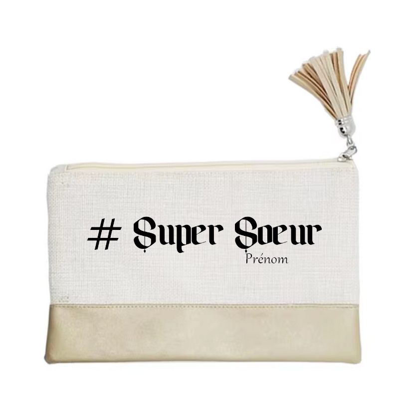 Pochette personnalisée motif soeur super en toile et simili cuir personnalisée