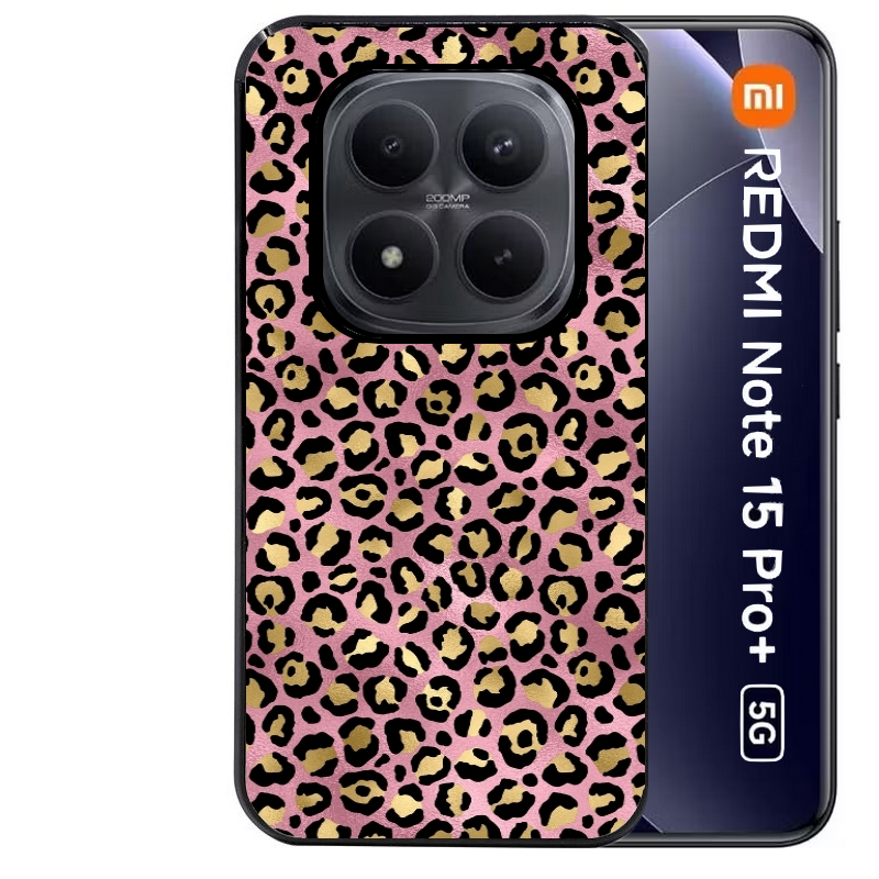 Coque noire taperso pour Redmi Note 15 et PRO PLUS 4G 5G avec motif leopard rose protection antichoc personnalisée
