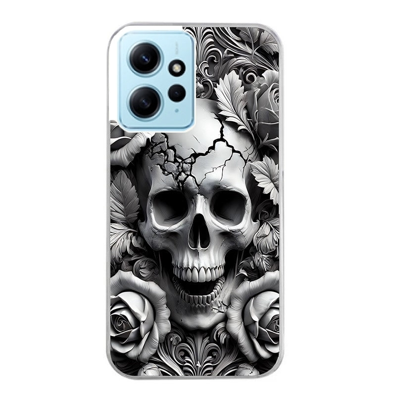 Coque taperso pour Redmi Note 12 4G 5G PRO 4G avec motif tete de mort fleur protection antichoc personnalisée