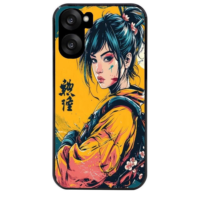 Coque noire taperso pour OnePlus Nord CE5 avec motif samourai girl anime protection antichoc personnalisée