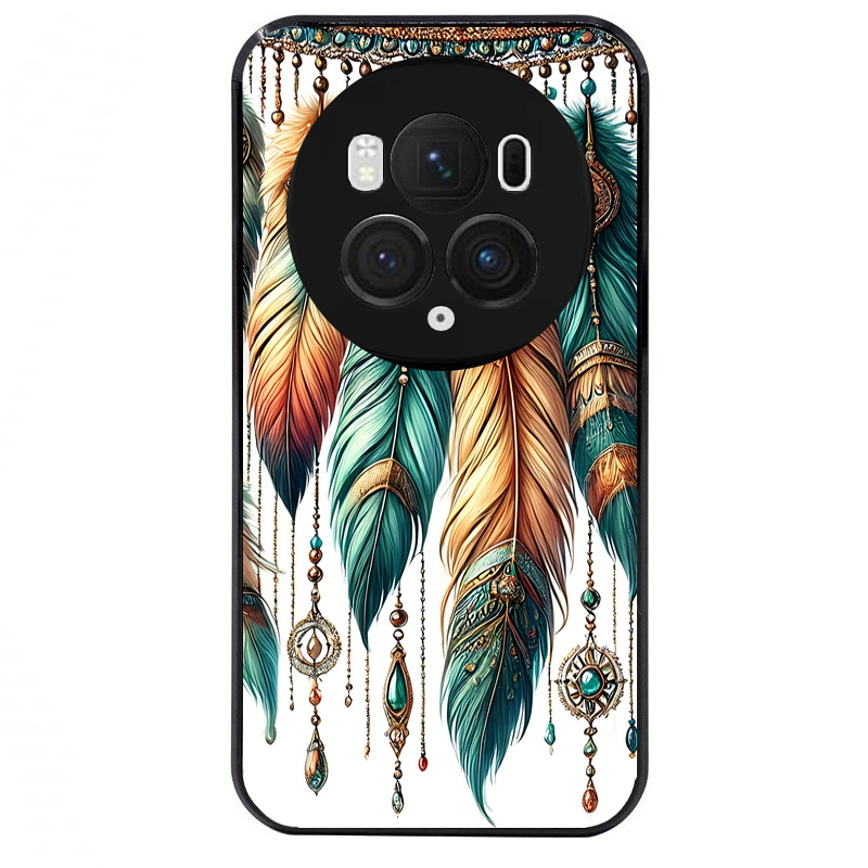 Coque noire taperso pour Magic 5 6 LITE et PRO avec motif plumes et bijoux protection antichoc personnalisée