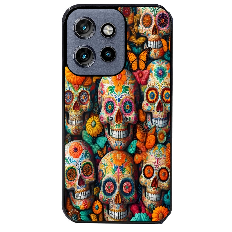 Coque noire taperso pour Moto Edge 60 et Neo Fusion Pro avec motif mort mexicaine papillon protection antichoc personnalisée