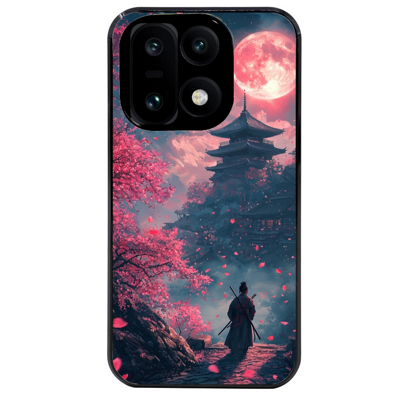 Coque noire taperso pour OnePlus 15 avec motif samourai cerisier protection antichoc personnalisée