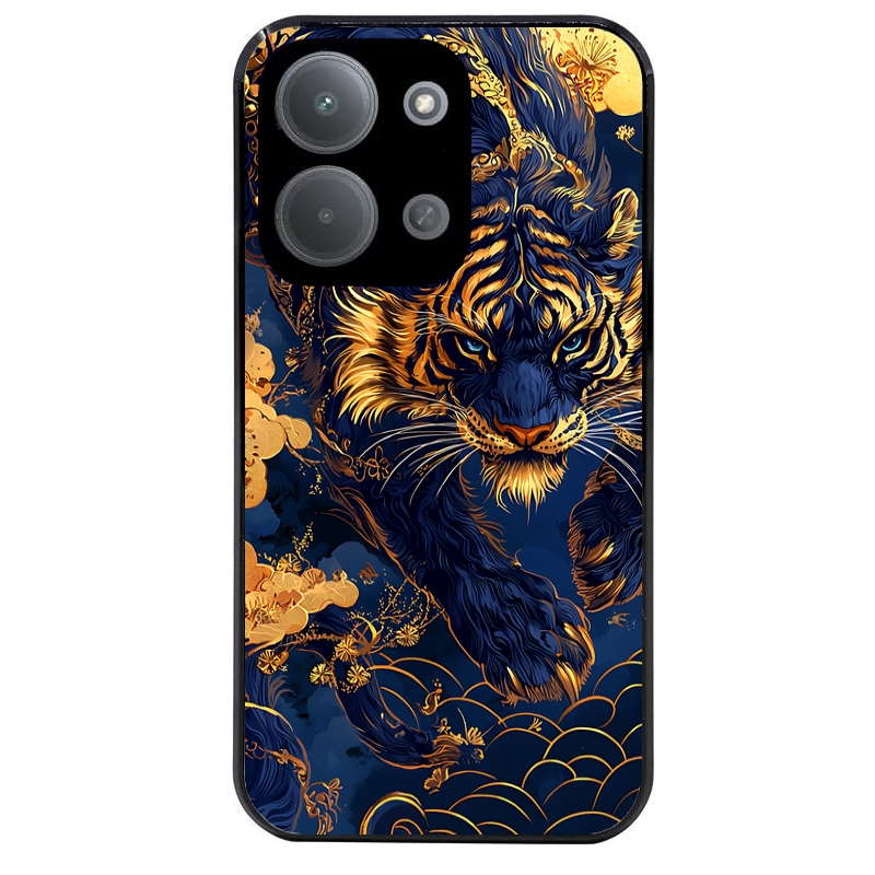 Coque noire taperso pour POCO C85 avec motif tigre et fleur protection antichoc personnalisée