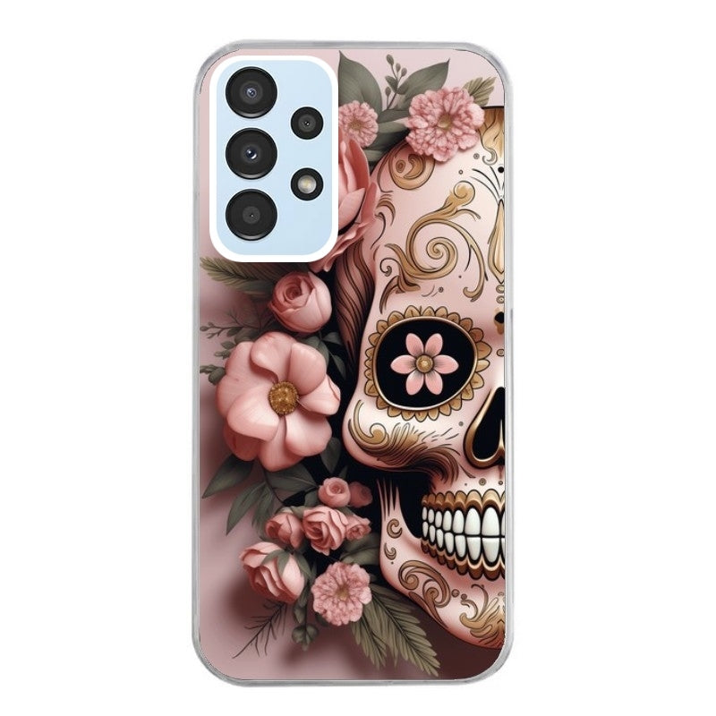 Coque taperso pour Galaxy A13 4G et 5G A23 A53 avec motif tete de mort calavera rose protection antichoc personnalisée