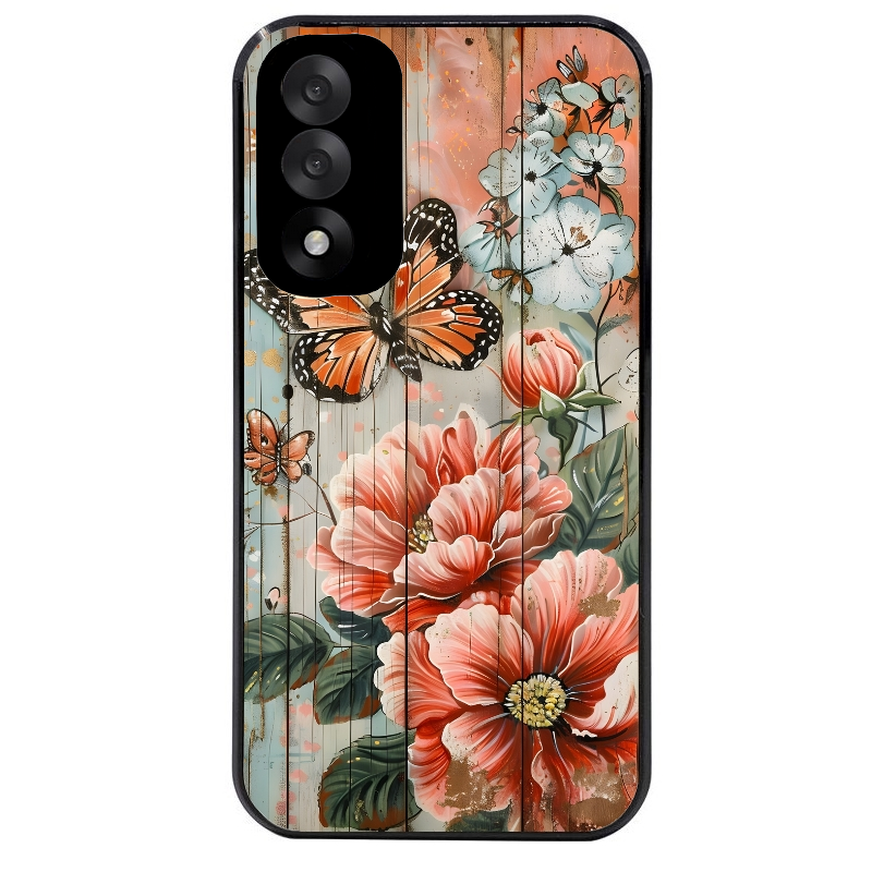 Coque noire taperso pour OnePlus Nord 5 avec motif bois et papillon 3 protection antichoc personnalisée