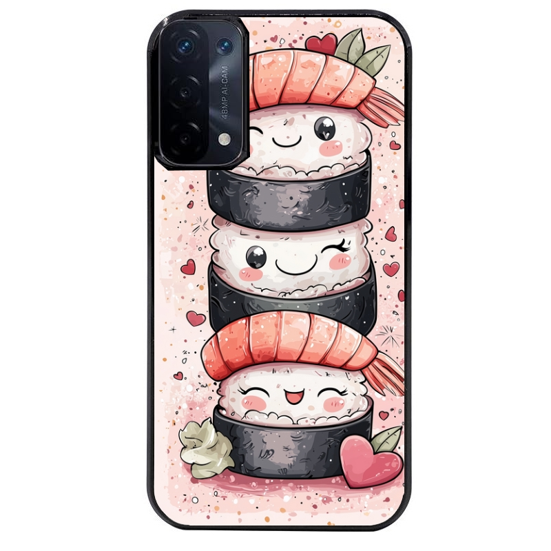 Coque noire taperso pour OPPO A54 et A74 5G avec motif sushi kawai anime protection antichoc personnalisée