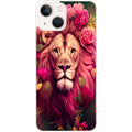 Coque taperso pour Iphone 13 et PRO MINI PRO MAX avec motif lion et fleurs rose protection antichoc personnalisée
