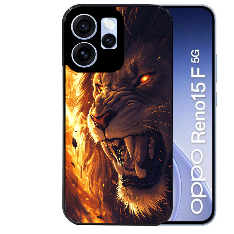 Coque noire taperso pour OPPO Reno 15 et F FS 5G avec motif lion flamme protection antichoc personnalisée