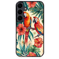 Coque noire taperso pour galaxy A06 A16 A26 A36 A56 avec motif perroquet et fleurs protection antichoc personnalisée