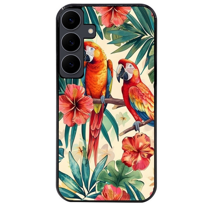 Coque noire taperso pour galaxy A06 A16 A26 A36 A56 avec motif perroquet et fleurs protection antichoc personnalisée