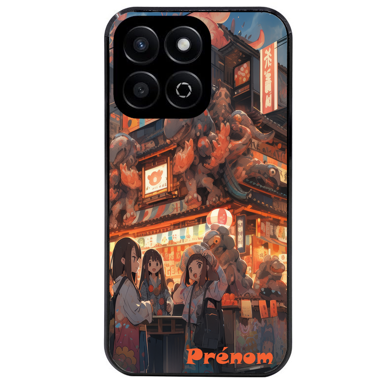 Coque noire taperso pour Honor 70 LITE 90 et LITE avec motif anime street japan personnalise protection antichoc personnalisée